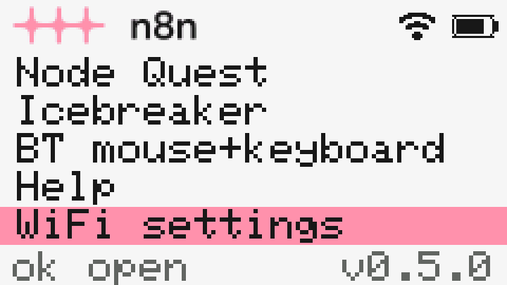 Cardputer menu with WiFi settings selected